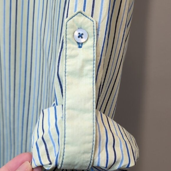 Michael Brandon Striped Mens Shirt Button Down Convertible Roll Tab Casual - Picture 4 of 10